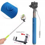 Wholesale Wired Selfie Stick with Remote Large Clip (Blue)